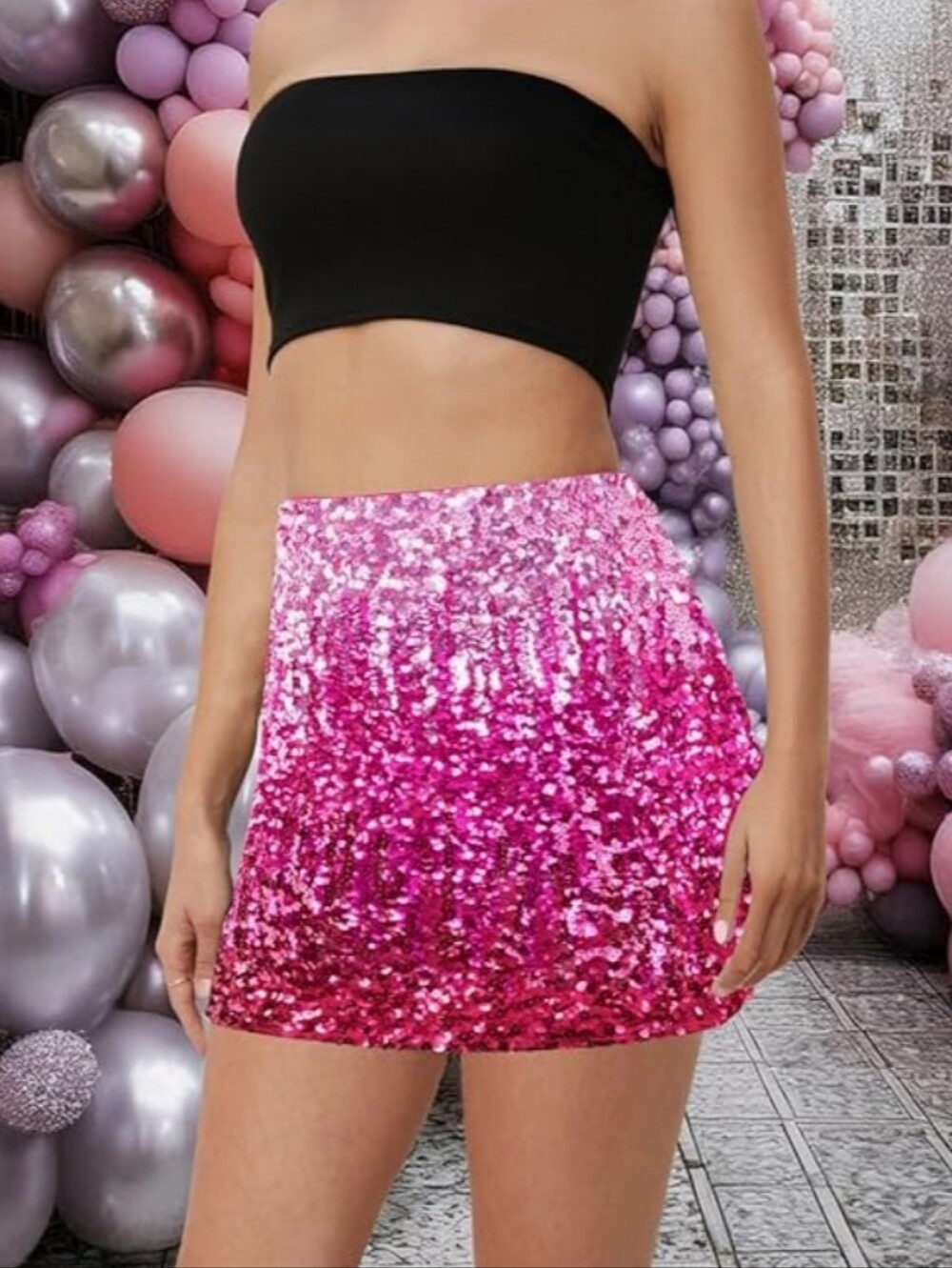 MANER Sequin Skirt Sparkle Stretchy Bodycon Mini Skirts Night Out Party Fairy Sm
